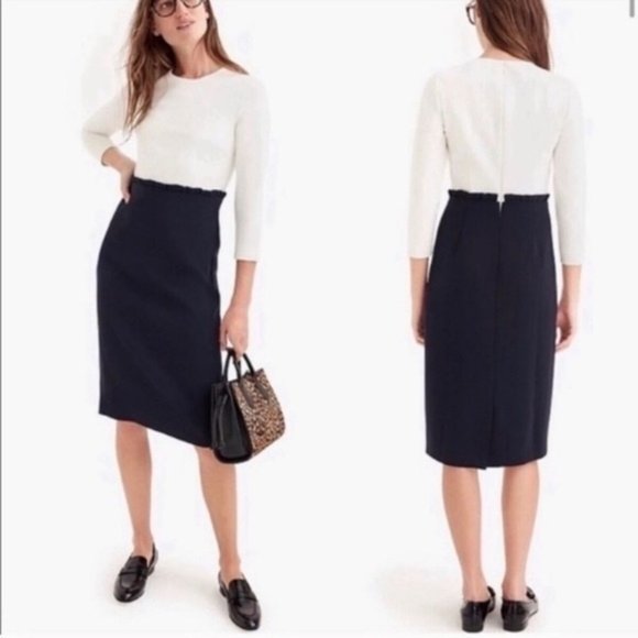 J. Crew Combo Sheath Dress Navy Ivory Size 4 Tall - Picture 2 of 6